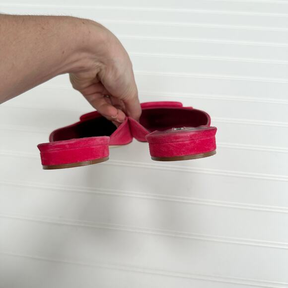 Manolo Blahnik Maysale Flat Mule Buckle Shoe Ballerina Pointed Toe Bright Pink - Picture 7 of 10